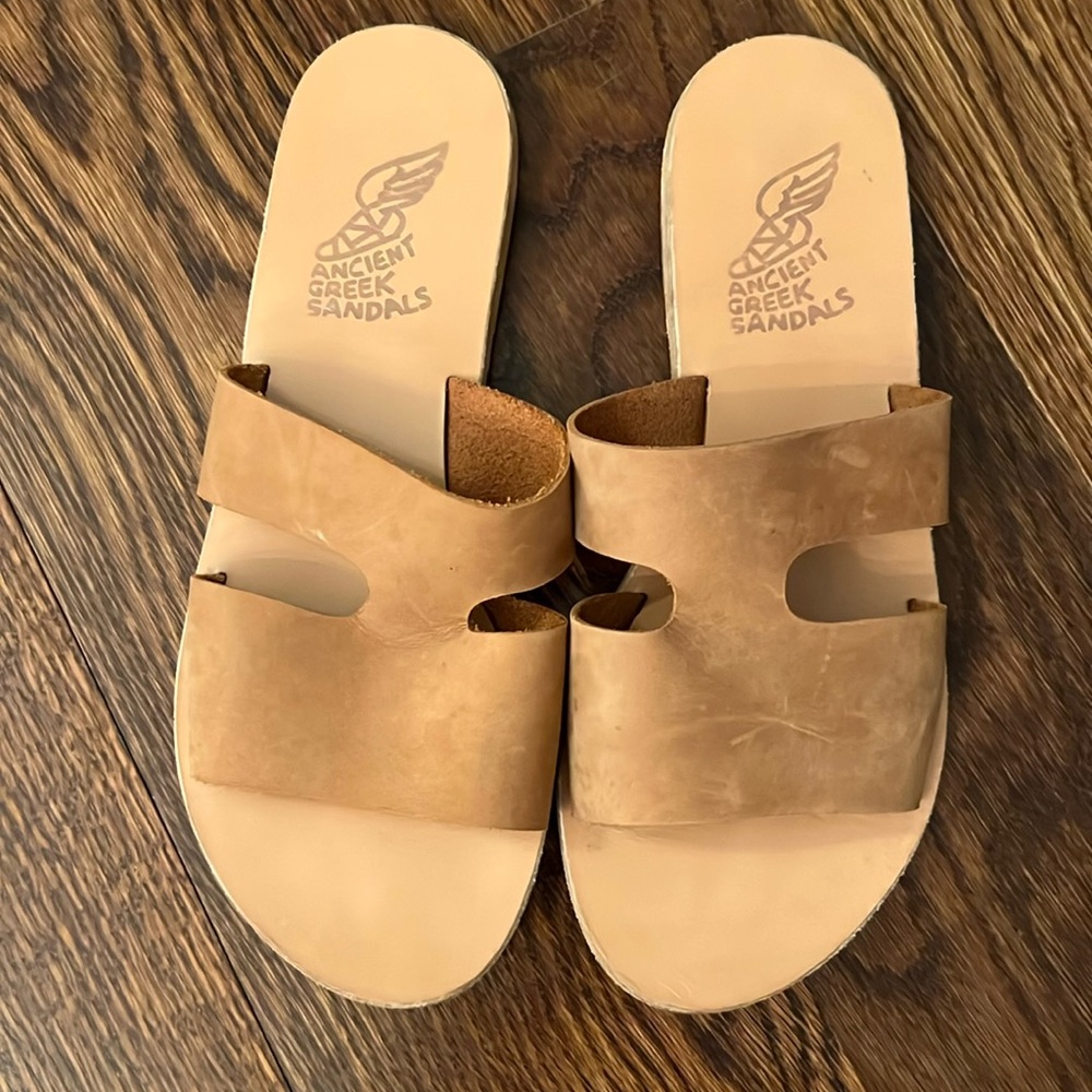 Ancient Greek Sandal in camel colored suede